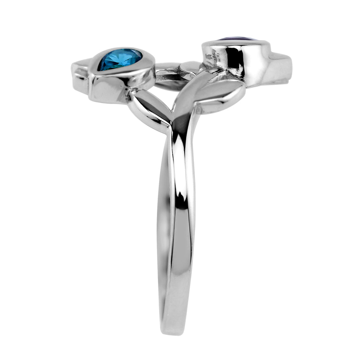 Genuine African Purple Amethyst and London Blue Topaz White Gold Plated 925 Sterling Silver Tulip Flower Bypass Gemstone Ring Jewelry for Women - Silvershake-store
