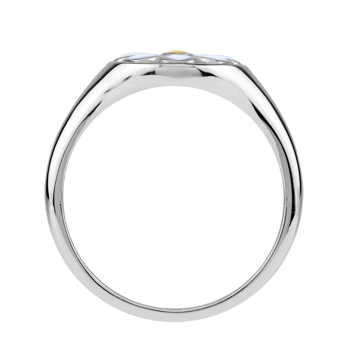 White Enamel 925 Sterling Silver Scroll / Filigree Flower Casual Circle Ring