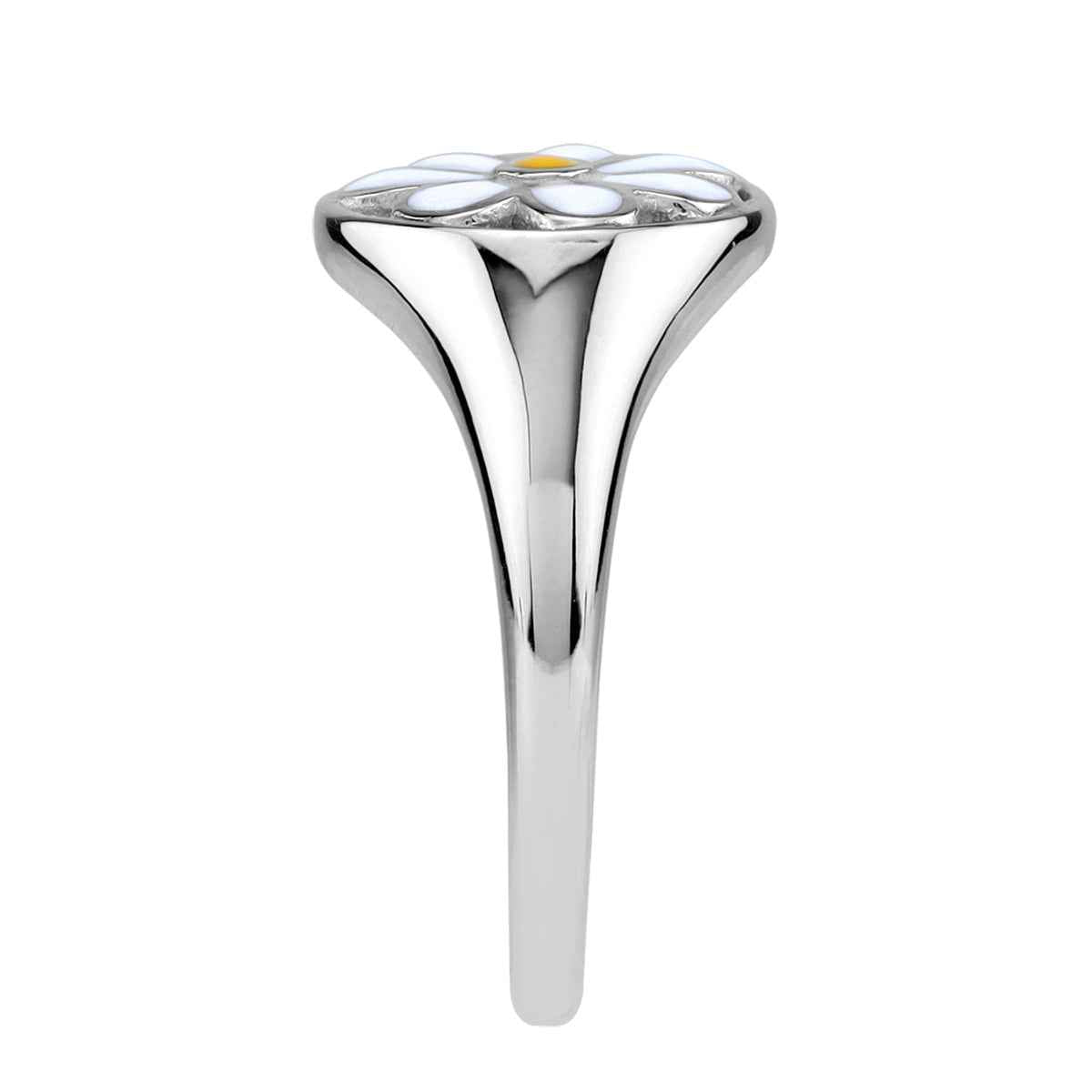 White Enamel 925 Sterling Silver Scroll / Filigree Flower Casual Circle Ring