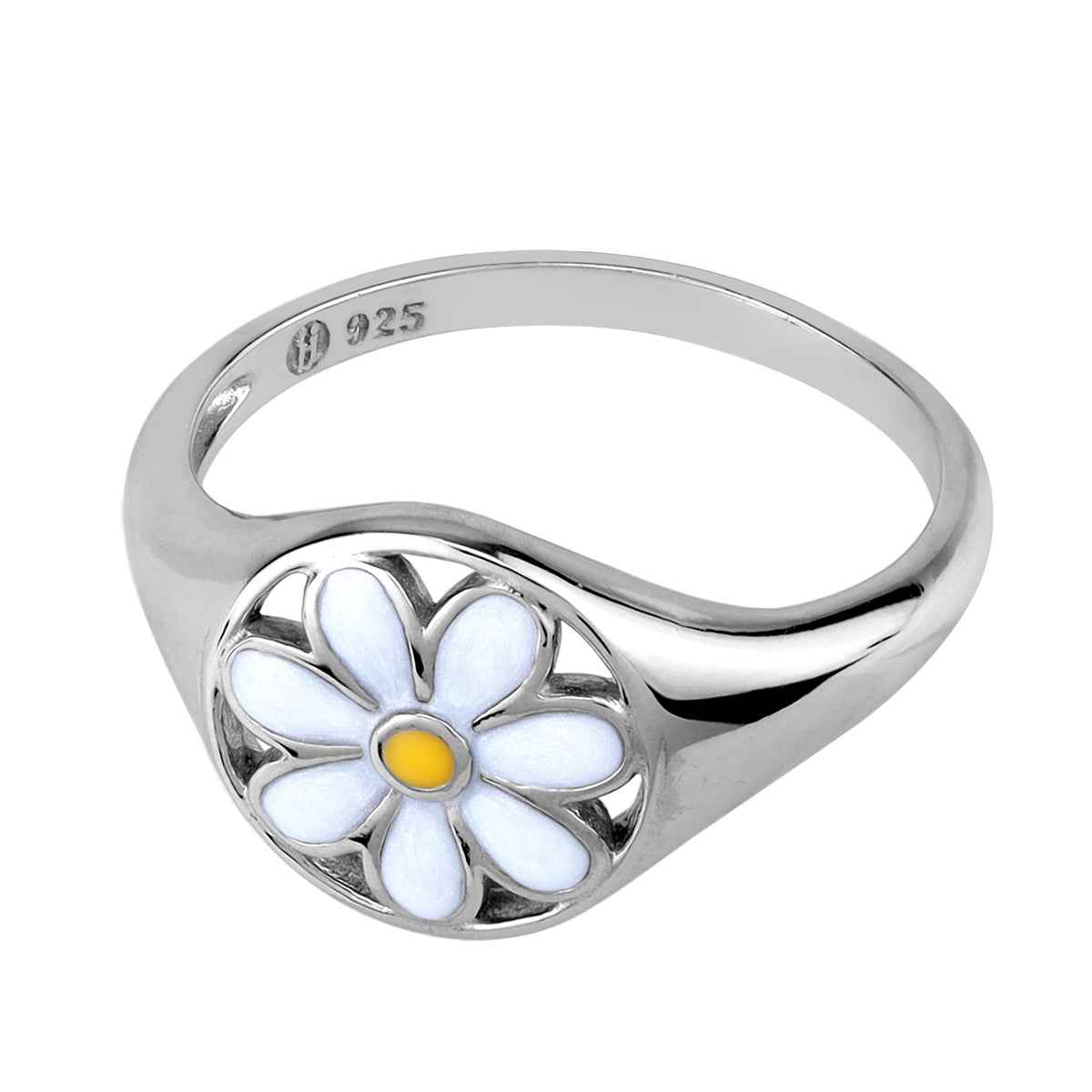 White Enamel 925 Sterling Silver Scroll / Filigree Flower Casual Circle Ring