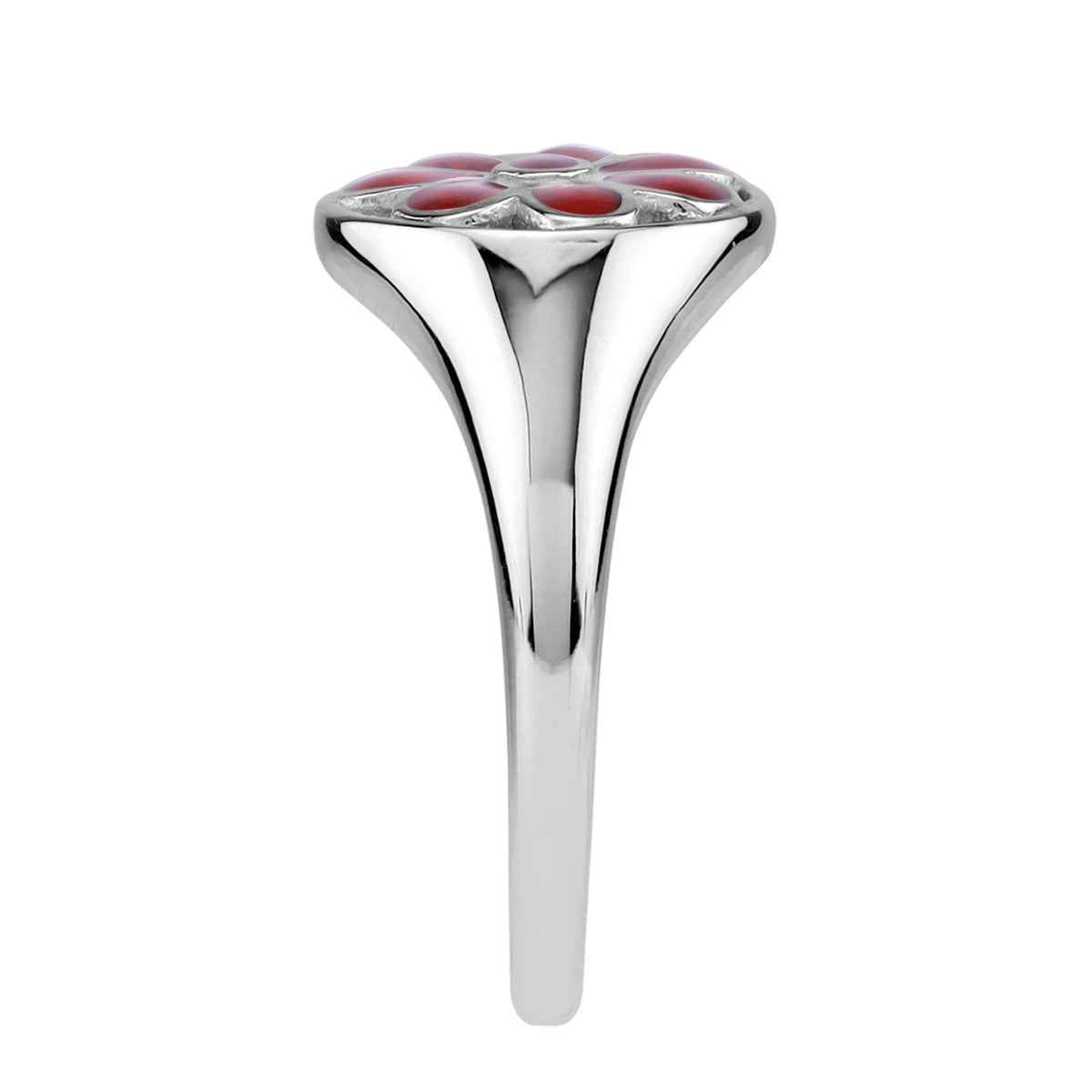 Red Enamel 925 Sterling Silver Scroll / Filigree Flower Casual Circle Ring