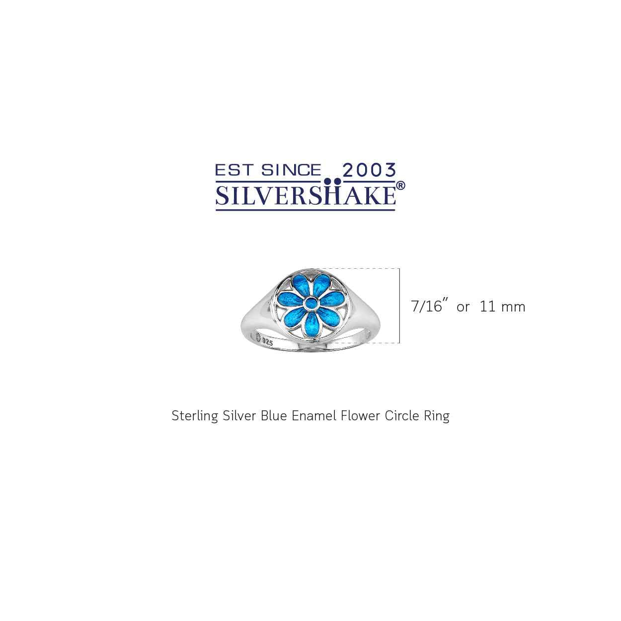 Blue Enamel 925 Sterling Silver Scroll / Filigree Flower Casual Circle Ring
