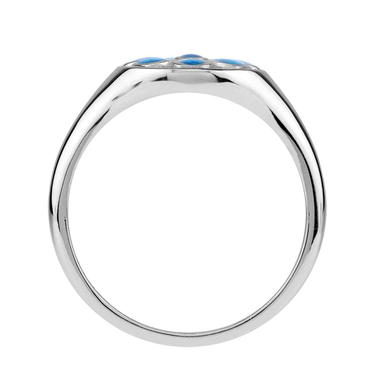Blue Enamel 925 Sterling Silver Scroll / Filigree Flower Casual Circle Ring