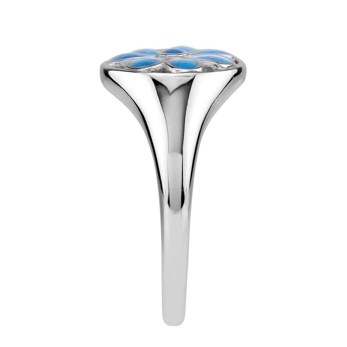Blue Enamel 925 Sterling Silver Scroll / Filigree Flower Casual Circle Ring