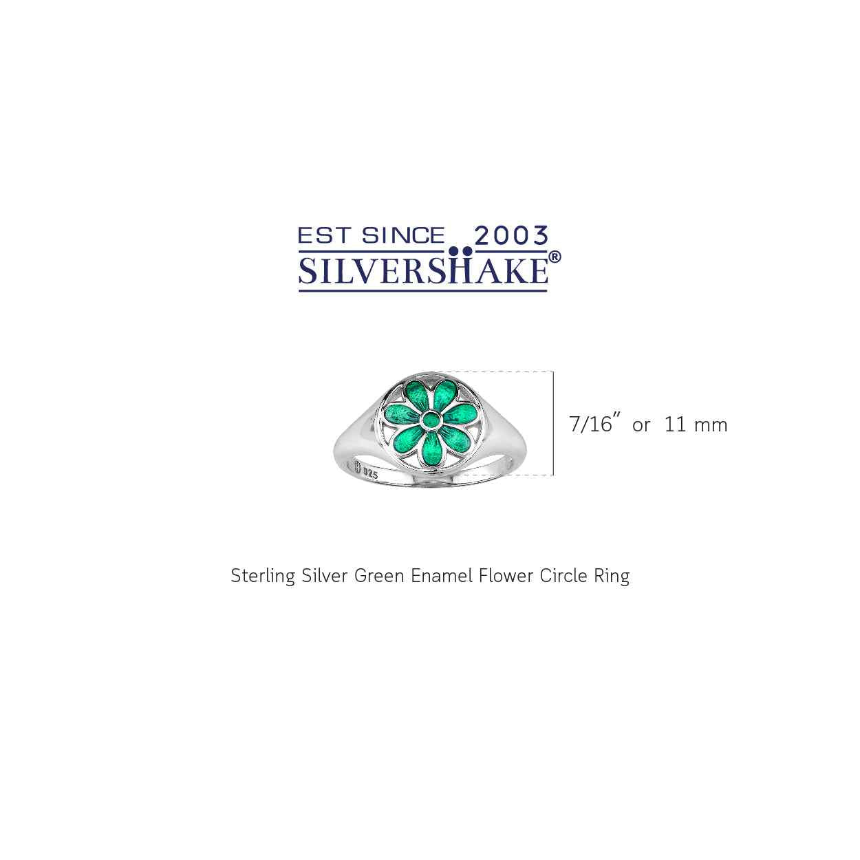 Green Enamel 925 Sterling Silver Scroll / Filigree Flower Casual Circle Ring