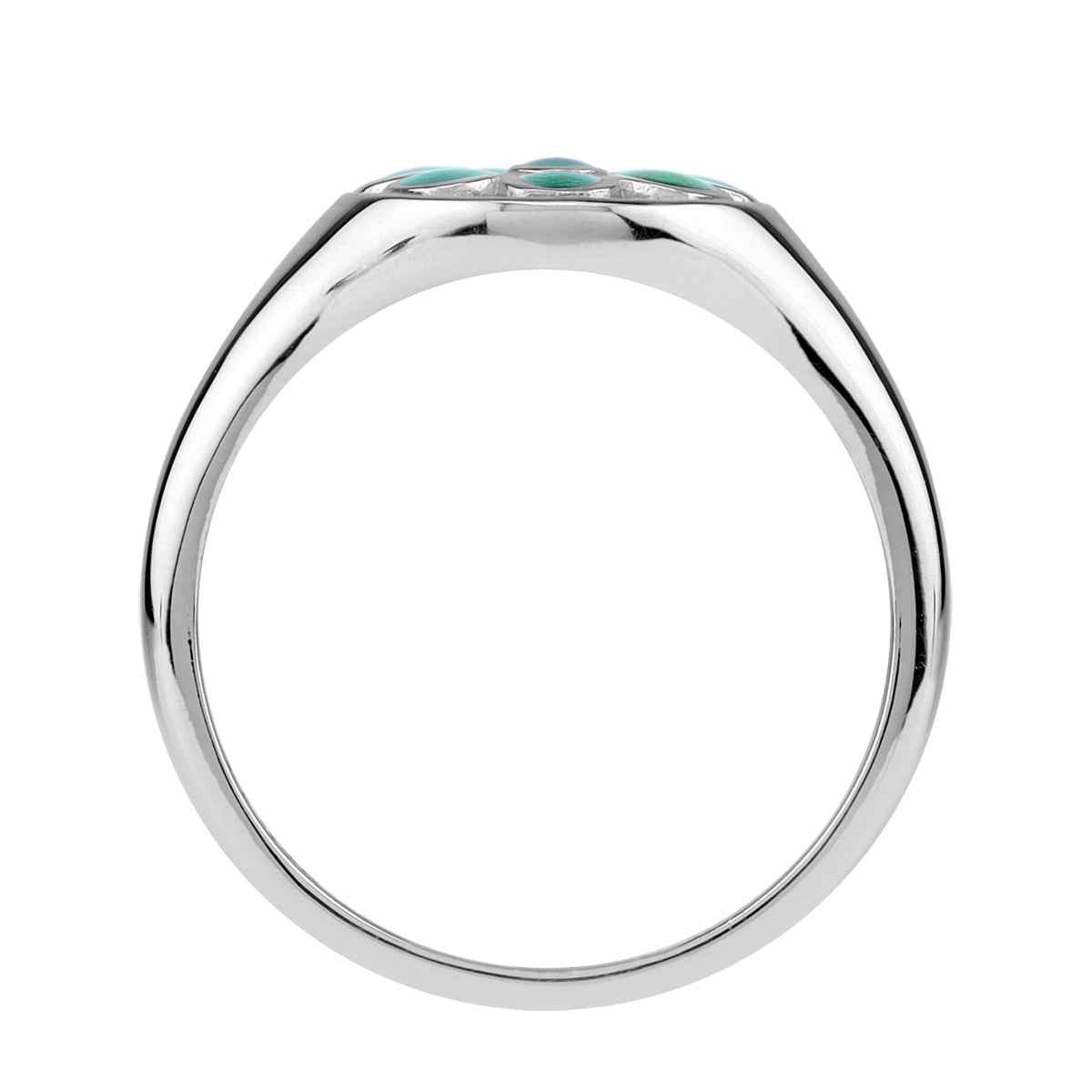 Green Enamel 925 Sterling Silver Scroll / Filigree Flower Casual Circle Ring