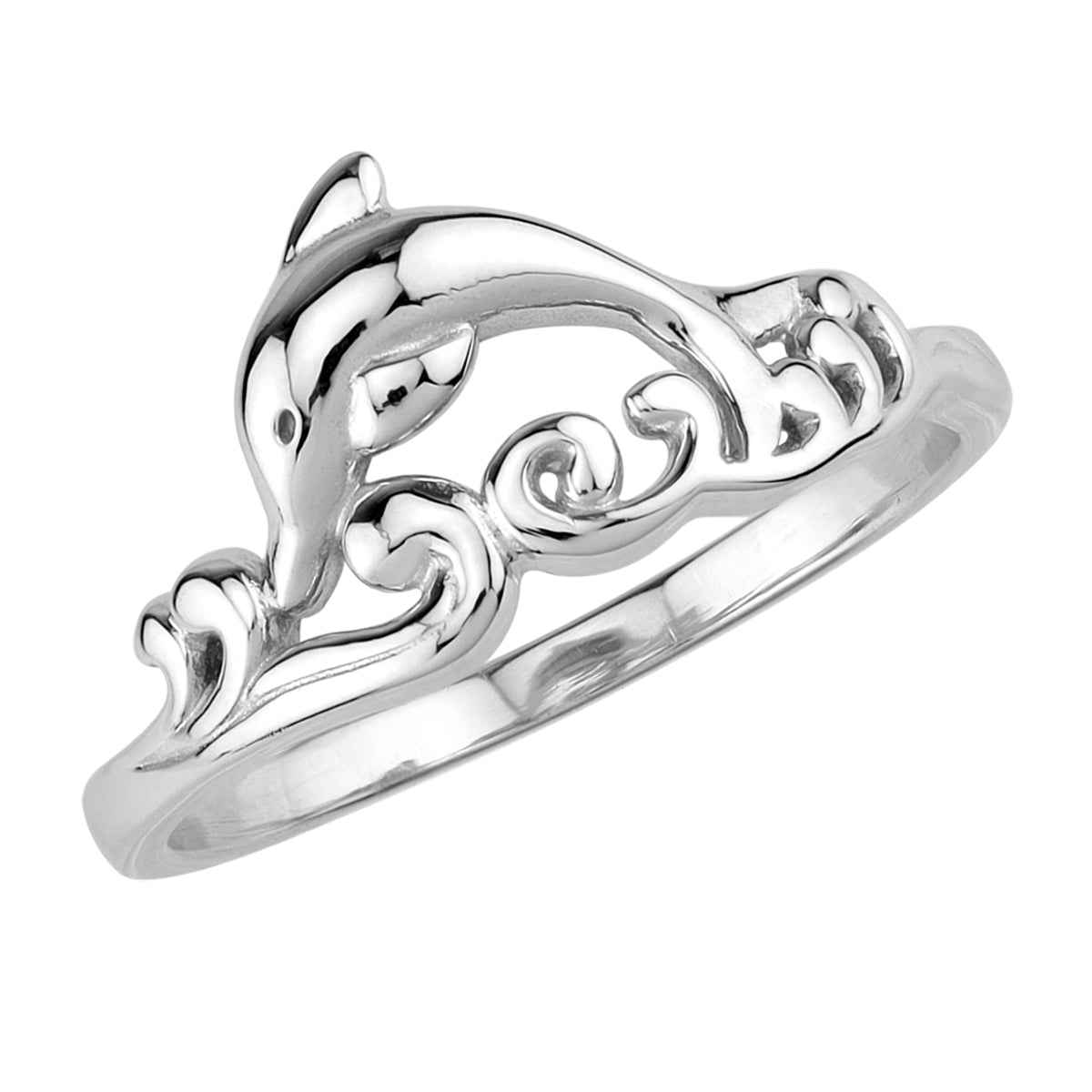 White Gold Plated 925 Sterling Silver Jumping Dolphin Divers Surfers Sealife Casual Ring