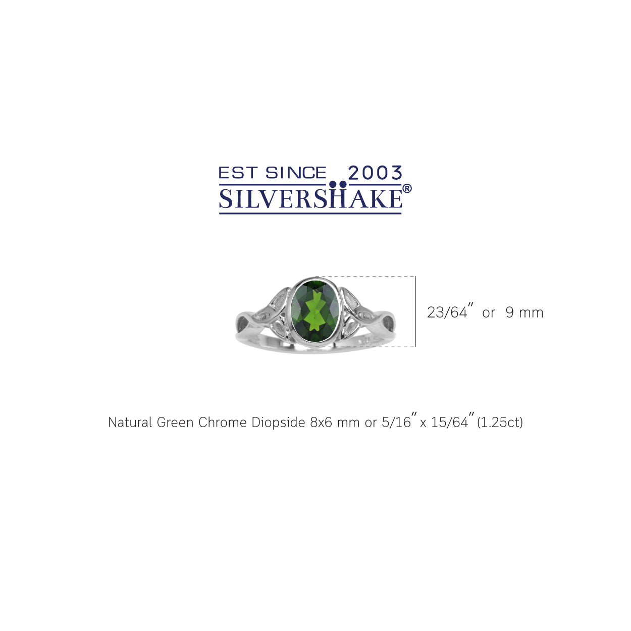 1.25 CTW 8X6mm Natural Oval Shape Green Chrome Diopside White Gold Plated 925 Sterling Silver Triquetra Trinity Celtic Knot Gemstone Ring Jewelry for Women - Silvershake-store