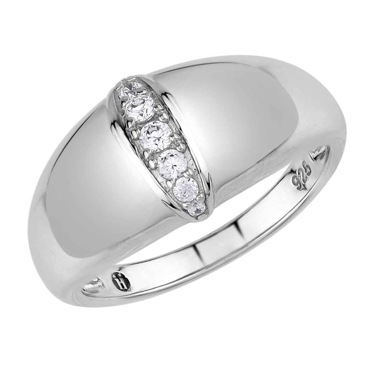 Round Shape Cubic Zirconia White Gold Plated 925 Sterling Silver Journey Vertical Fashion Dome Ring