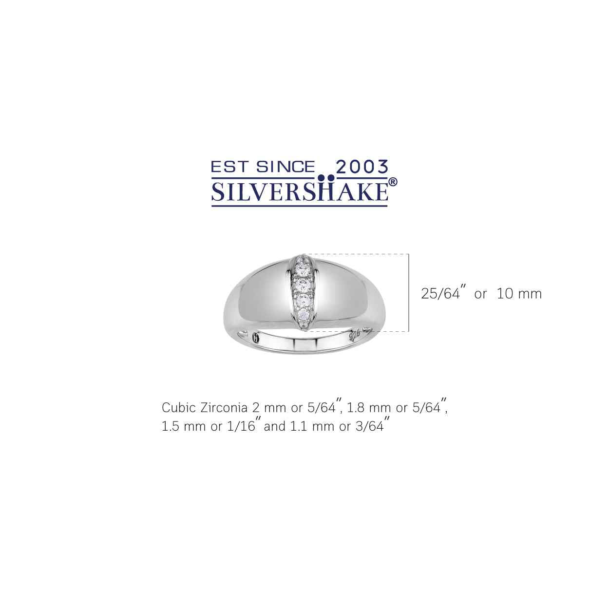 Round Shape Cubic Zirconia White Gold Plated 925 Sterling Silver Journey Vertical Fashion Dome Ring