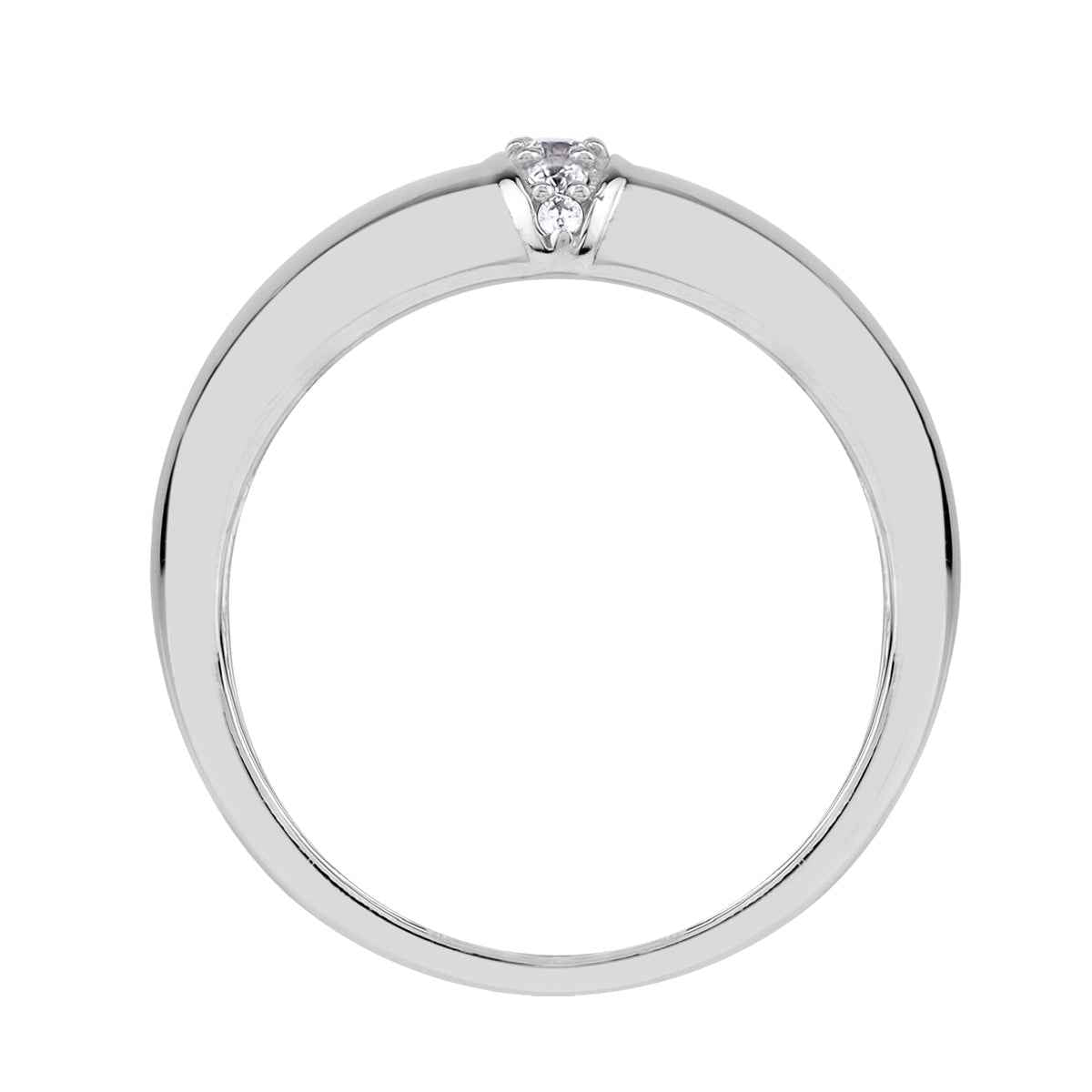 Round Shape Cubic Zirconia White Gold Plated 925 Sterling Silver Journey Vertical Fashion Dome Ring