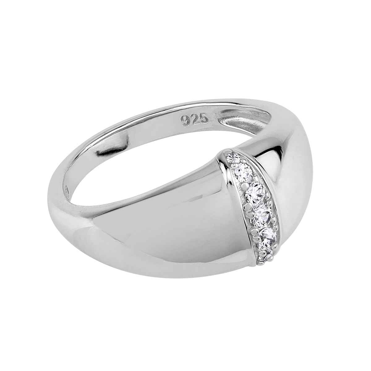 Round Shape Cubic Zirconia White Gold Plated 925 Sterling Silver Journey Vertical Fashion Dome Ring