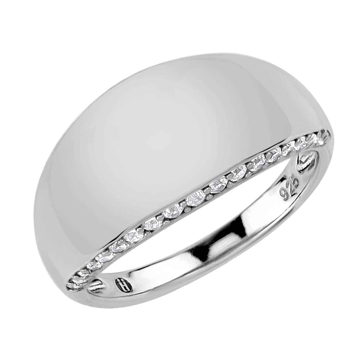 Round Shape Cubic Zirconia White Gold Plated 925 Sterling Silver Journey Fashion Dome Ring