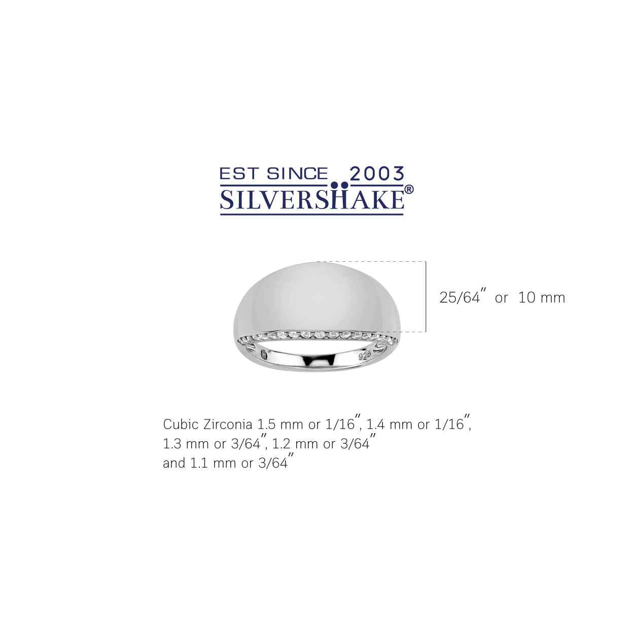 Round Shape Cubic Zirconia White Gold Plated 925 Sterling Silver Journey Fashion Dome Ring
