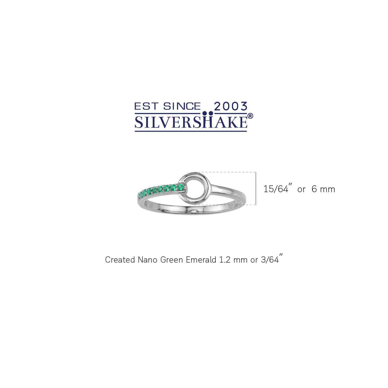 Created Nano Green Emerald White Gold Plated 925 Sterling Silver Minimalist Trendy Chic Round Circle Geometric Stackable Ring