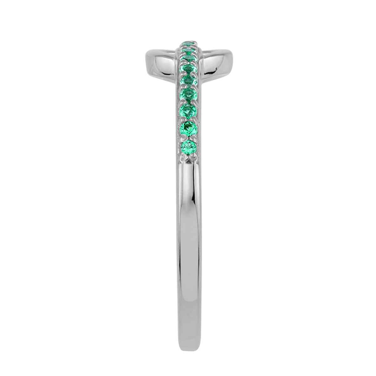Created Nano Green Emerald White Gold Plated 925 Sterling Silver Minimalist Trendy Chic Round Circle Geometric Stackable Ring