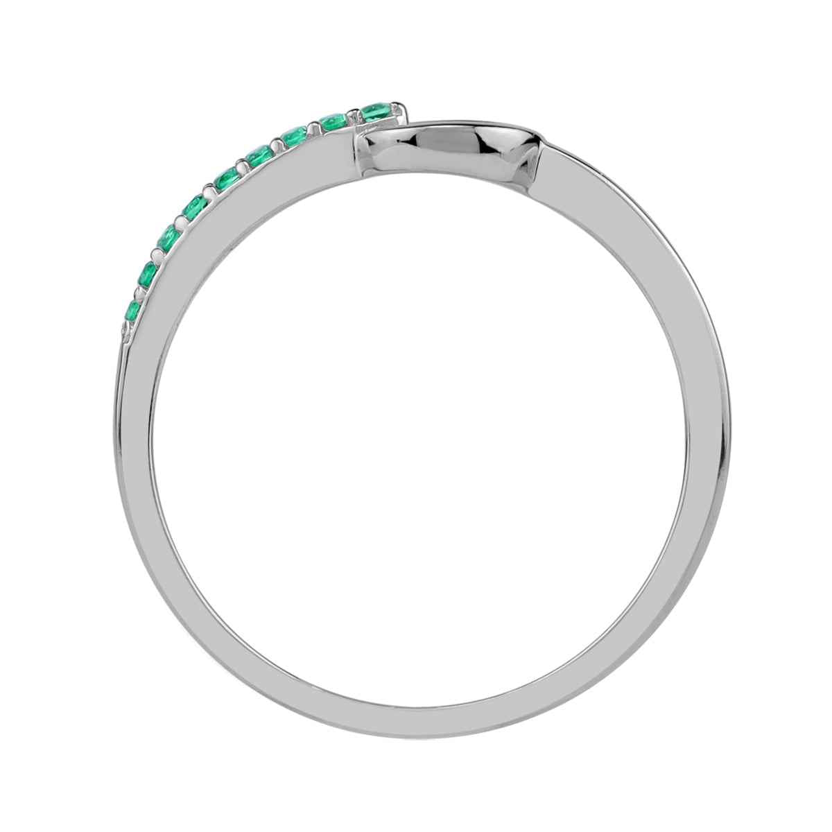 Created Nano Green Emerald White Gold Plated 925 Sterling Silver Minimalist Trendy Chic Round Circle Geometric Stackable Ring