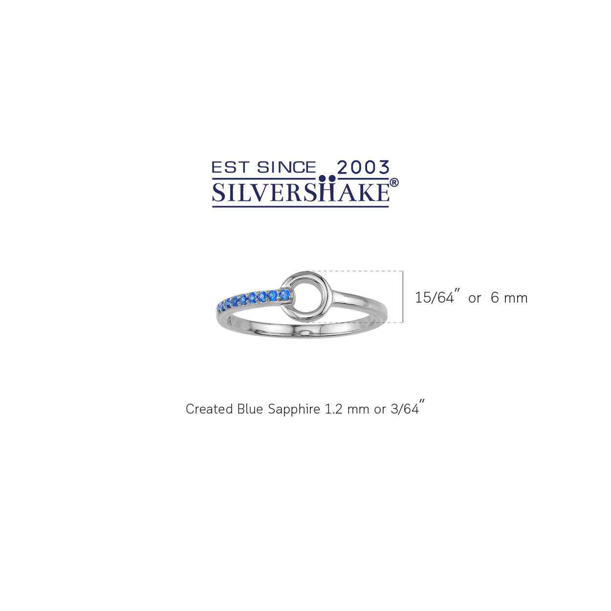 Created Blue Sapphire White Gold Plated 925 Sterling Silver Minimalist Trendy Chic Round Circle Geometric Stackable Ring