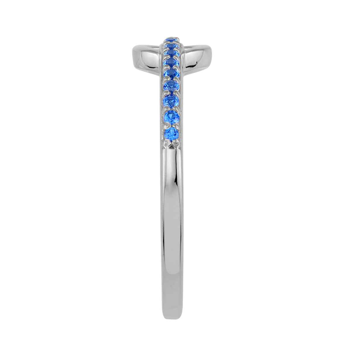 Created Blue Sapphire White Gold Plated 925 Sterling Silver Minimalist Trendy Chic Round Circle Geometric Stackable Ring