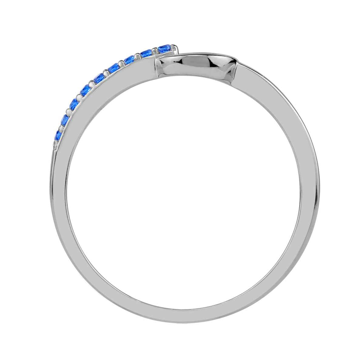 Created Blue Sapphire White Gold Plated 925 Sterling Silver Minimalist Trendy Chic Round Circle Geometric Stackable Ring