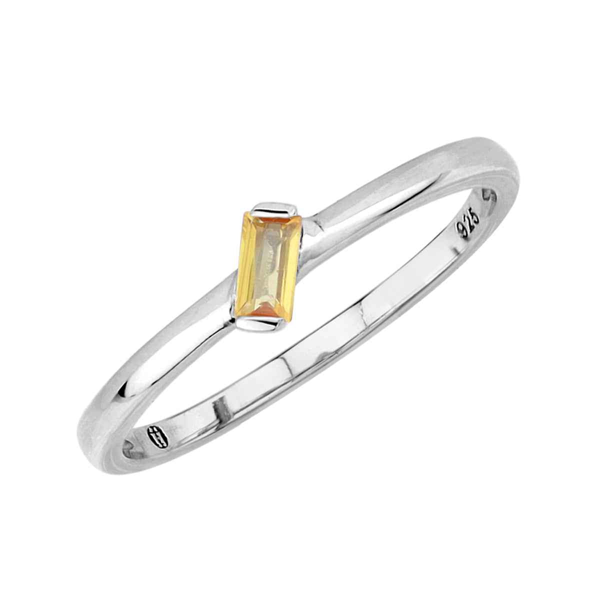 Extra Ultra Petite Natural Yellow Sapphire White Gold Plated 925 Sterling Silver Minimalist Stackable Promise Solitaire Gemstone Ring