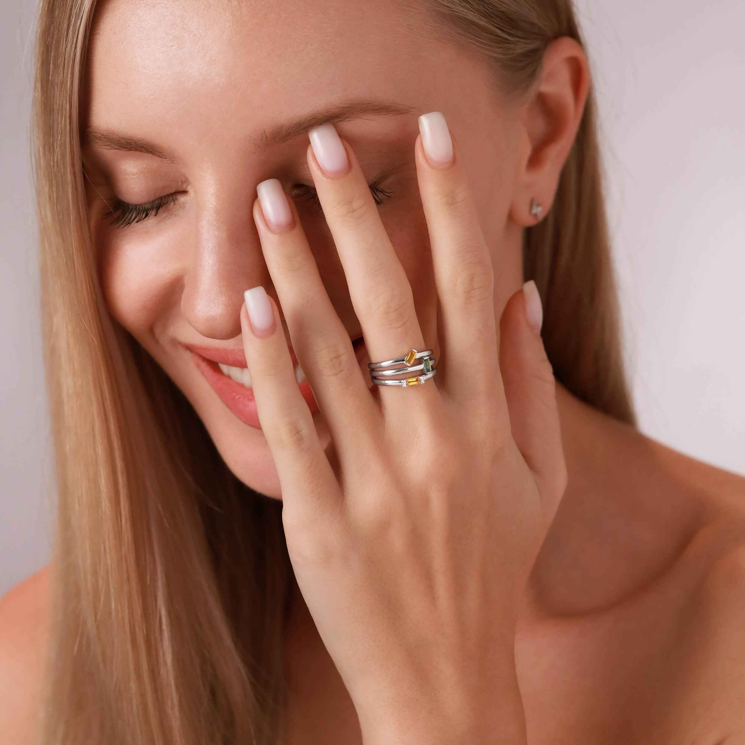 Extra Ultra Petite Natural Green Sapphire White Gold Plated 925 Sterling Silver Minimalist Stackable Promise Solitaire Gemstone Ring
