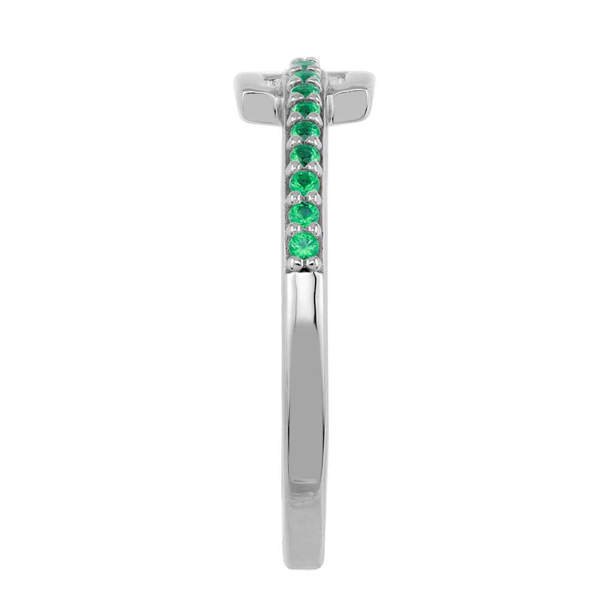 Created Nano Green Emerald White Gold Plated 925 Sterling Silver Minimalist Belt Buckle Square Geometric Stackable Ring