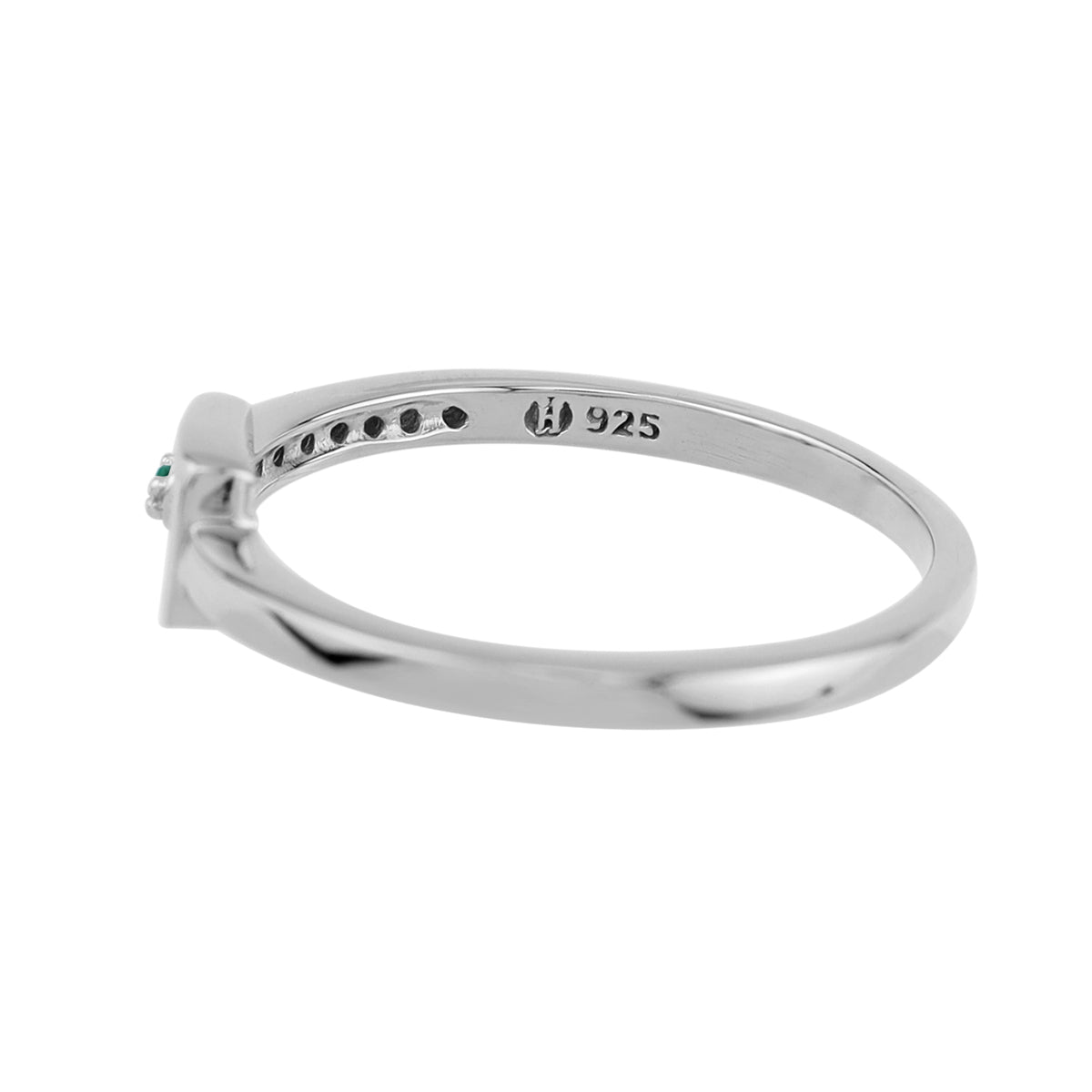Created Nano Green Emerald White Gold Plated 925 Sterling Silver Minimalist Belt Buckle Square Geometric Stackable Ring