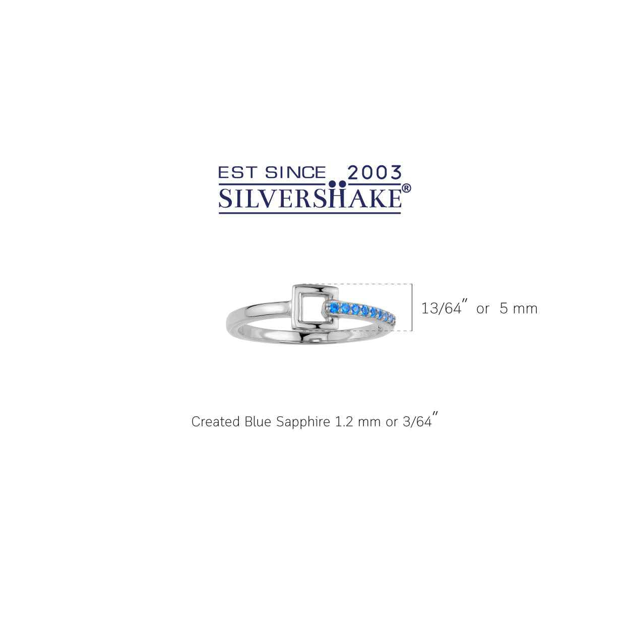 Created Blue Sapphire White Gold Plated 925 Sterling Silver Minimalist Belt Buckle Square Geometric Stackable Ring