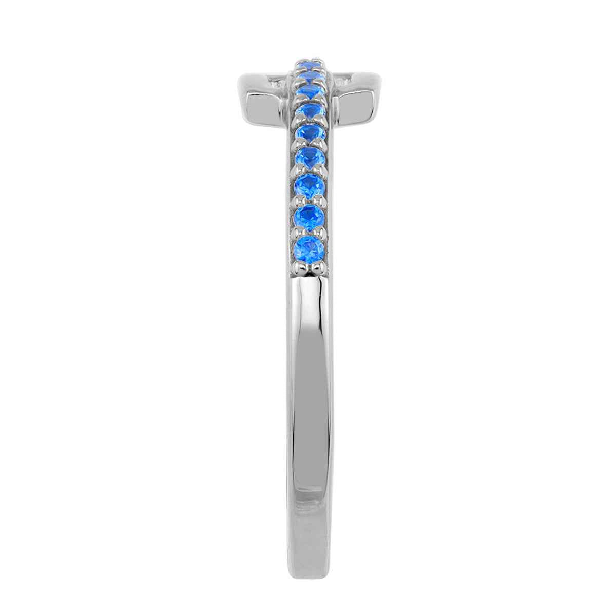 Created Blue Sapphire White Gold Plated 925 Sterling Silver Minimalist Belt Buckle Square Geometric Stackable Ring