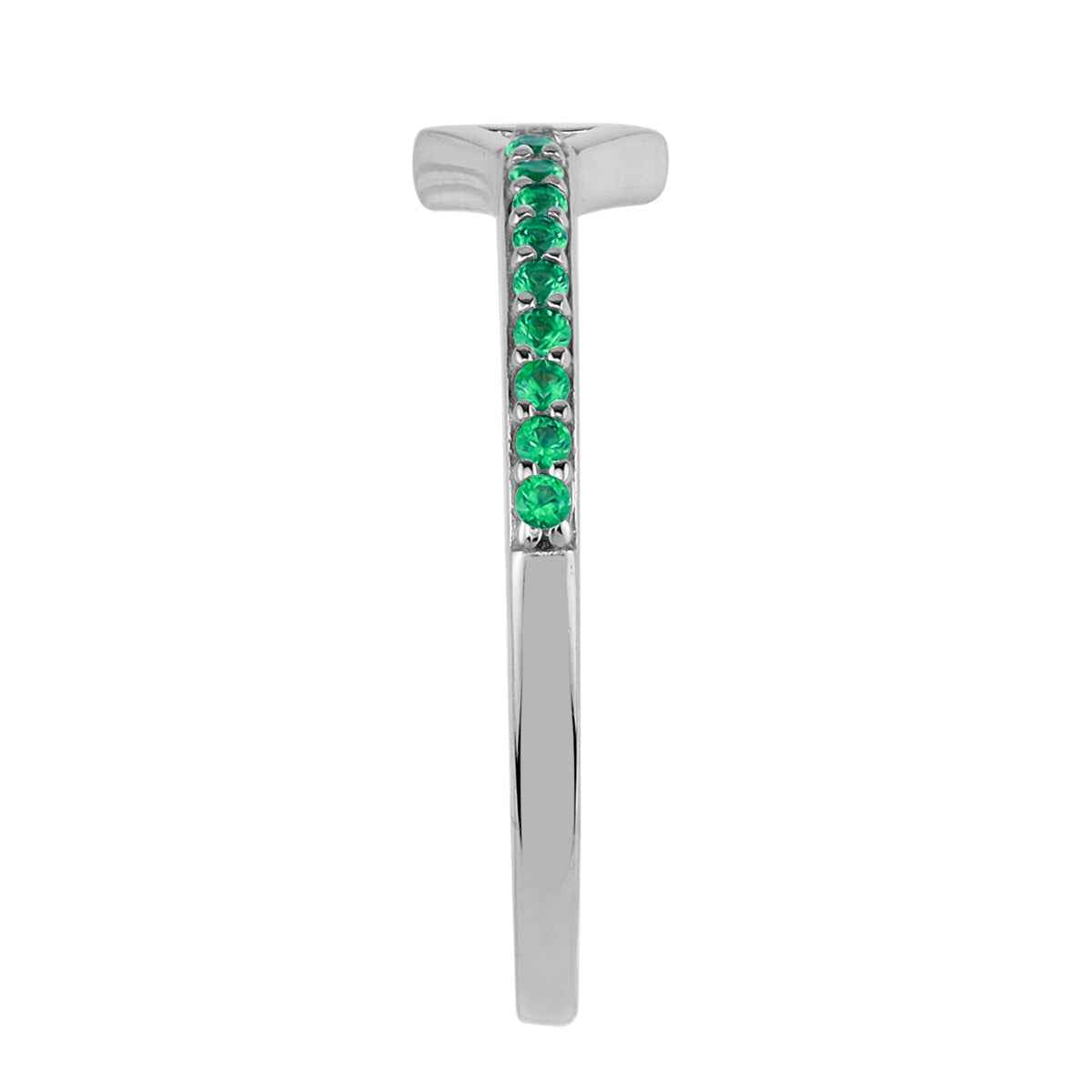 Created Nano Green Emerald White Gold Plated 925 Sterling Silver Minimalist Trendy Chic Triangle Geometric Stackable Ring