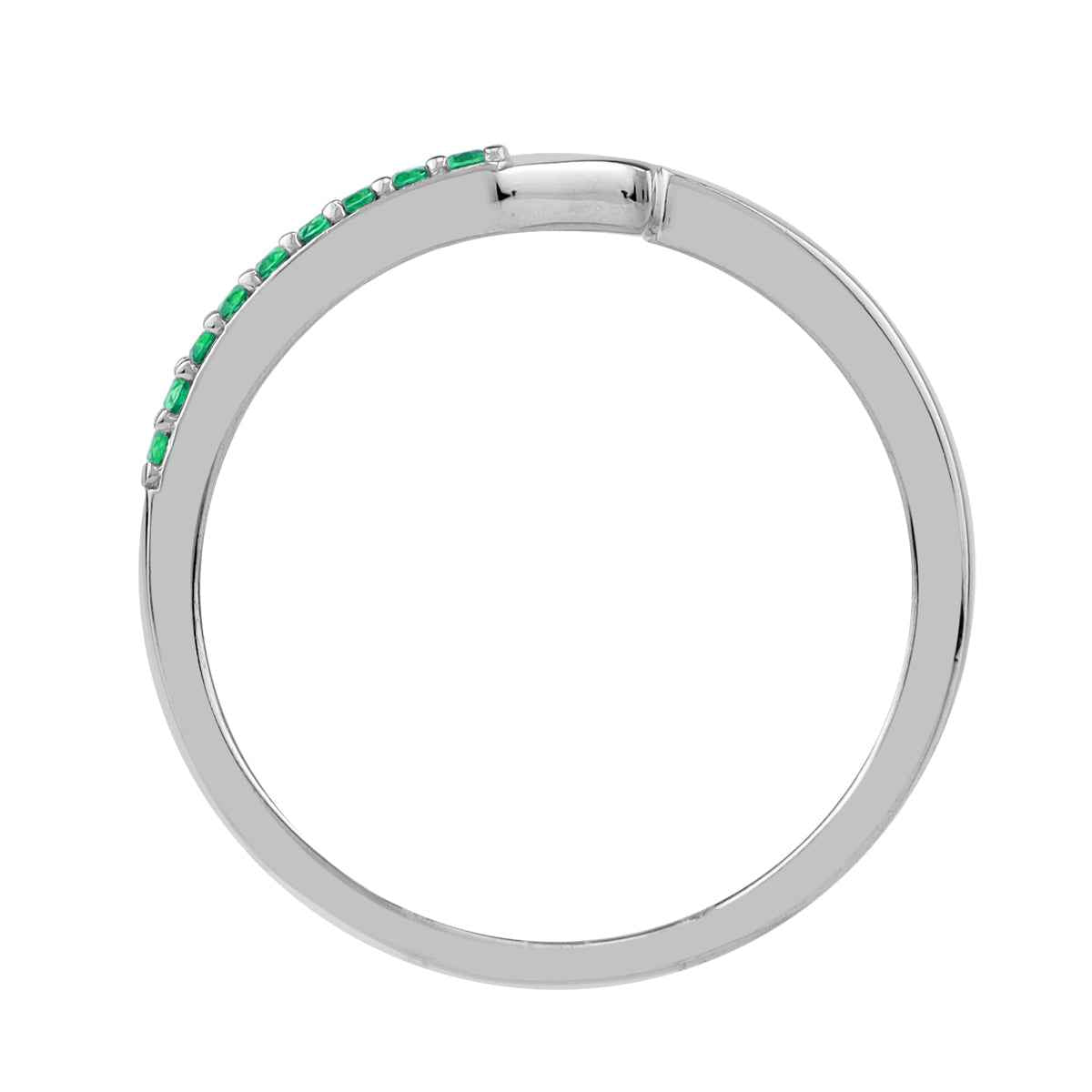 Created Nano Green Emerald White Gold Plated 925 Sterling Silver Minimalist Trendy Chic Triangle Geometric Stackable Ring