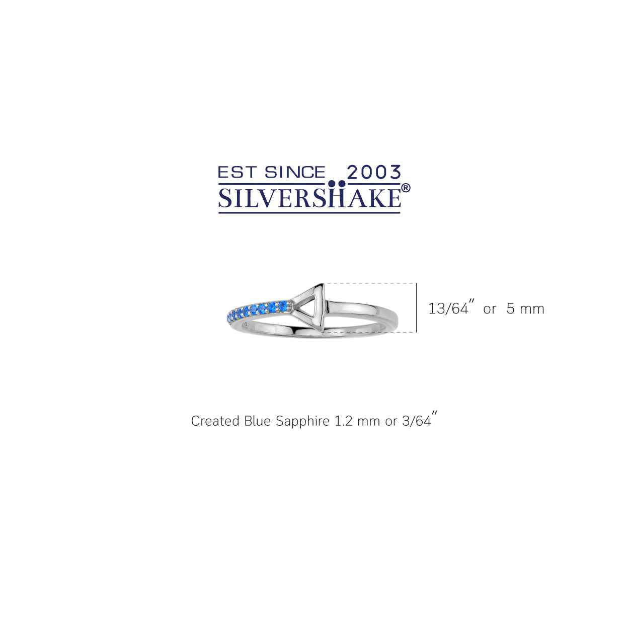 Created Blue Sapphire White Gold Plated 925 Sterling Silver Minimalist Trendy Chic Triangle Geometric Stackable Ring