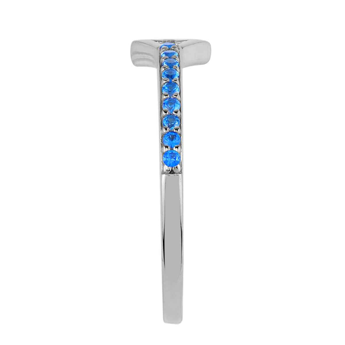 Created Blue Sapphire White Gold Plated 925 Sterling Silver Minimalist Trendy Chic Triangle Geometric Stackable Ring