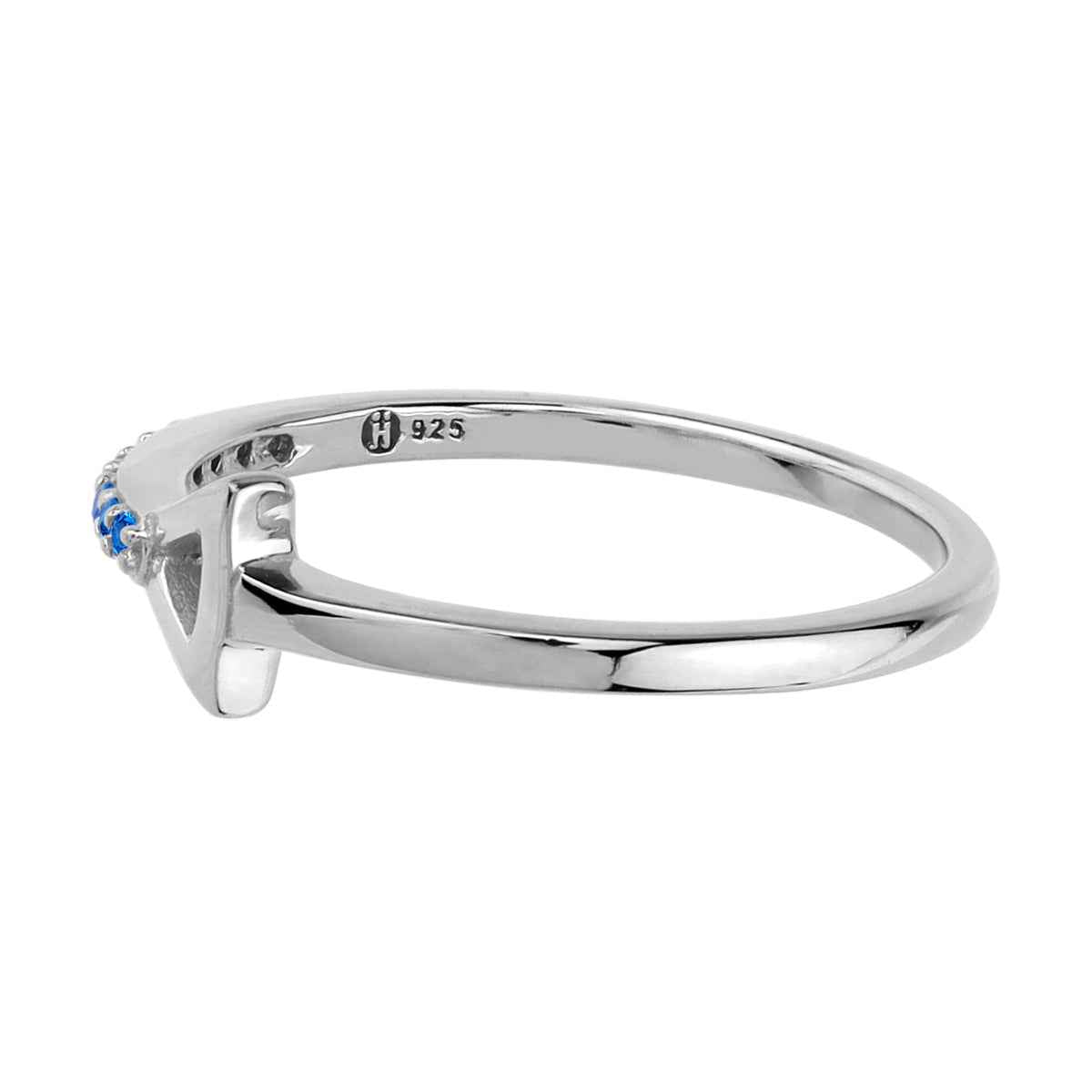 Created Blue Sapphire White Gold Plated 925 Sterling Silver Minimalist Trendy Chic Triangle Geometric Stackable Ring