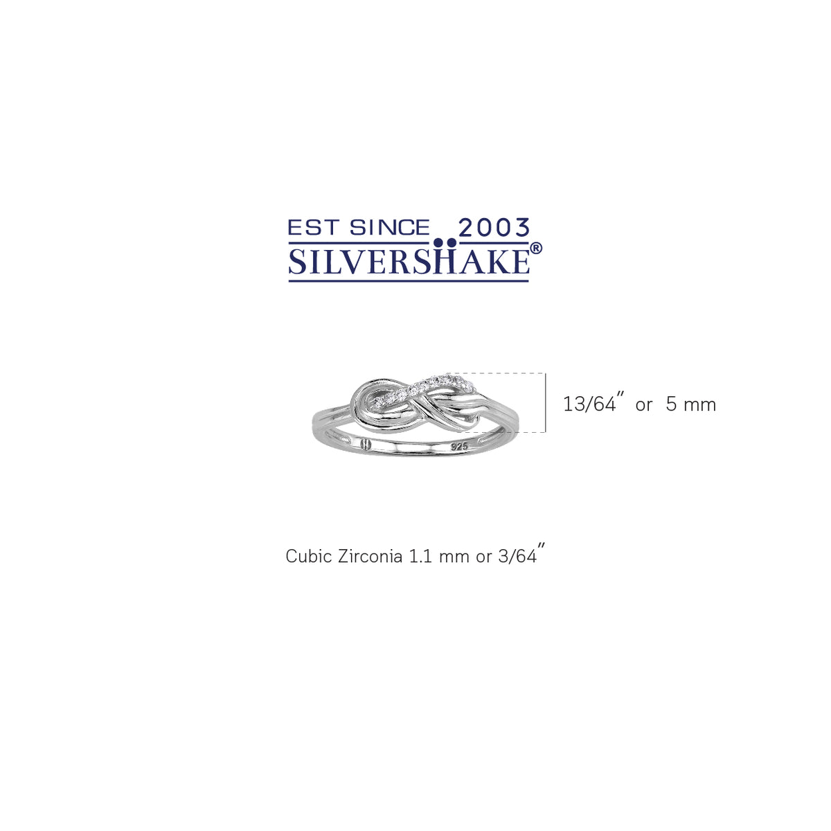 Cubic Zirconia White Gold Plated 925 Sterling Silver Trendy Chic Infinity Love Knot Casual Ring silvershake