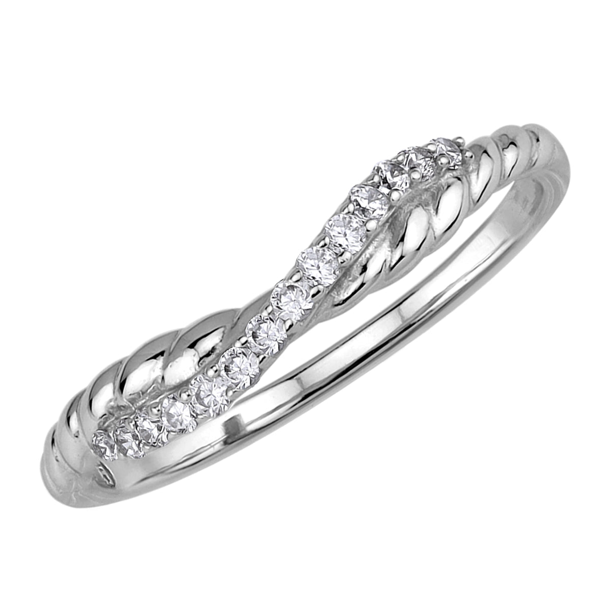 Petite White Cubic Zirconia 925 Sterling Silver Minimalist Trendy Chic Love Ribbon Rope Stack Ring silvershake
