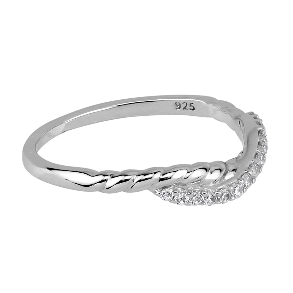 Petite White Cubic Zirconia 925 Sterling Silver Minimalist Trendy Chic Love Ribbon Rope Stack Ring silvershake