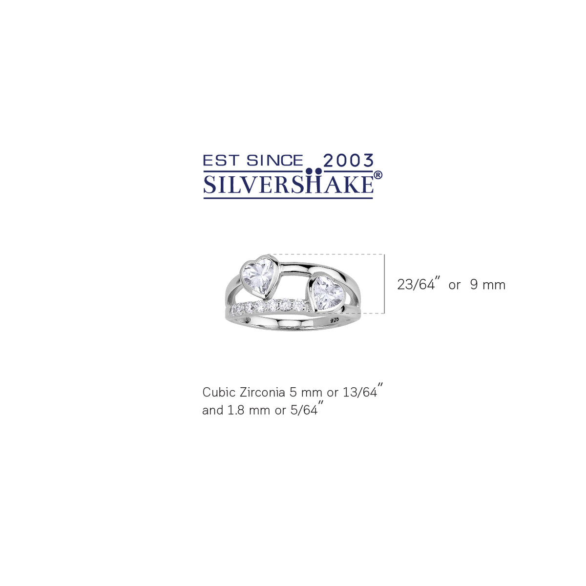 Cubic Zirconia White Gold Plated 925 Sterling Silver Heart Casual Love Fashion Ring silvershake