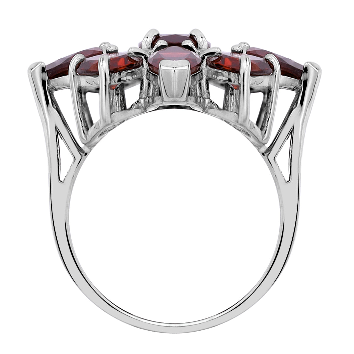 8.27 CTW Natural Red Garnet White Gold Plated 925 Sterling Silver Flower Cluster Cocktail Ring silvershake