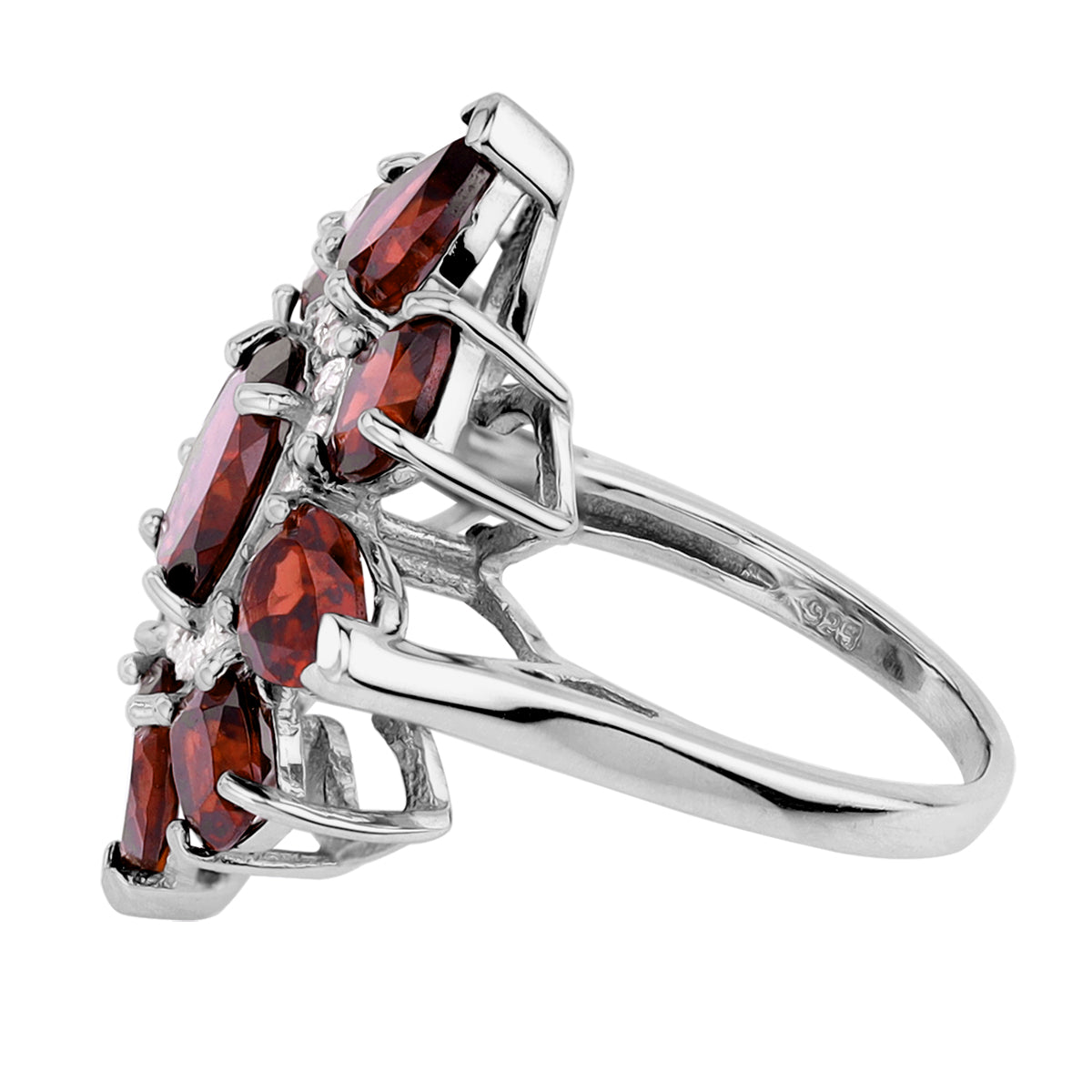 8.27 CTW Natural Red Garnet White Gold Plated 925 Sterling Silver Flower Cluster Cocktail Ring silvershake