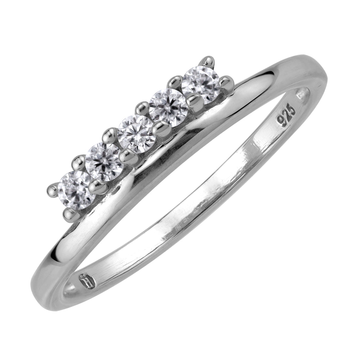 5-Stone Cubic Zirconia White Gold Plated 925 Sterling Silver Minimalist Trendy Chic Stackable Ring silvershake