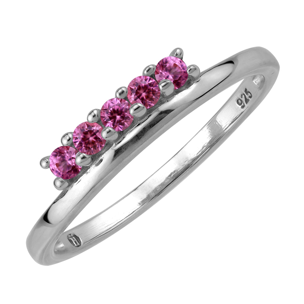 5-Stone Created Pink Tourmaline White Gold Plated 925 Sterling Silver Minimalist Trendy Stack Ring silvershake