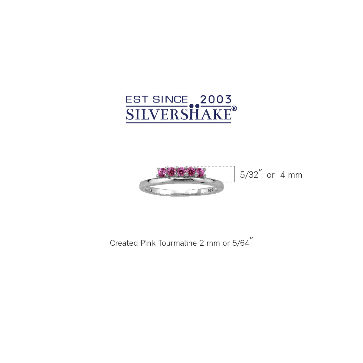 5-Stone Created Pink Tourmaline White Gold Plated 925 Sterling Silver Minimalist Trendy Stack Ring silvershake