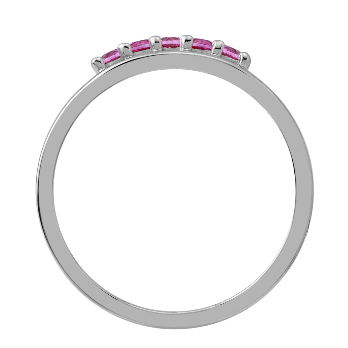 5-Stone Created Pink Tourmaline White Gold Plated 925 Sterling Silver Minimalist Trendy Stack Ring silvershake