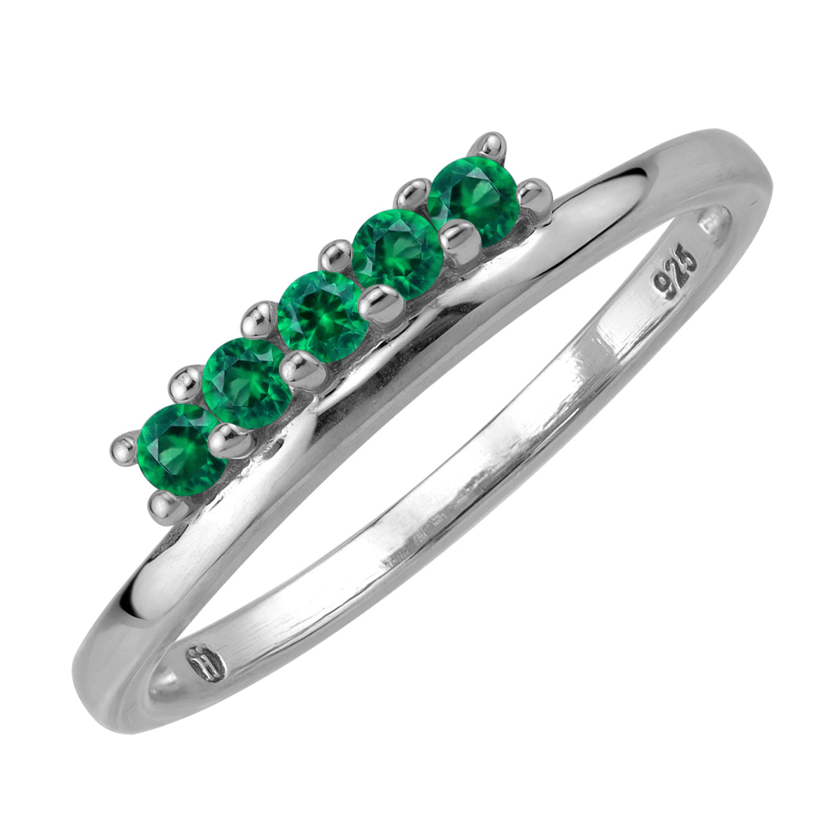 5-Stone Created Nano Green Emerald 925 Sterling Silver Minimalist Trendy Chic Stackable Ring silvershake