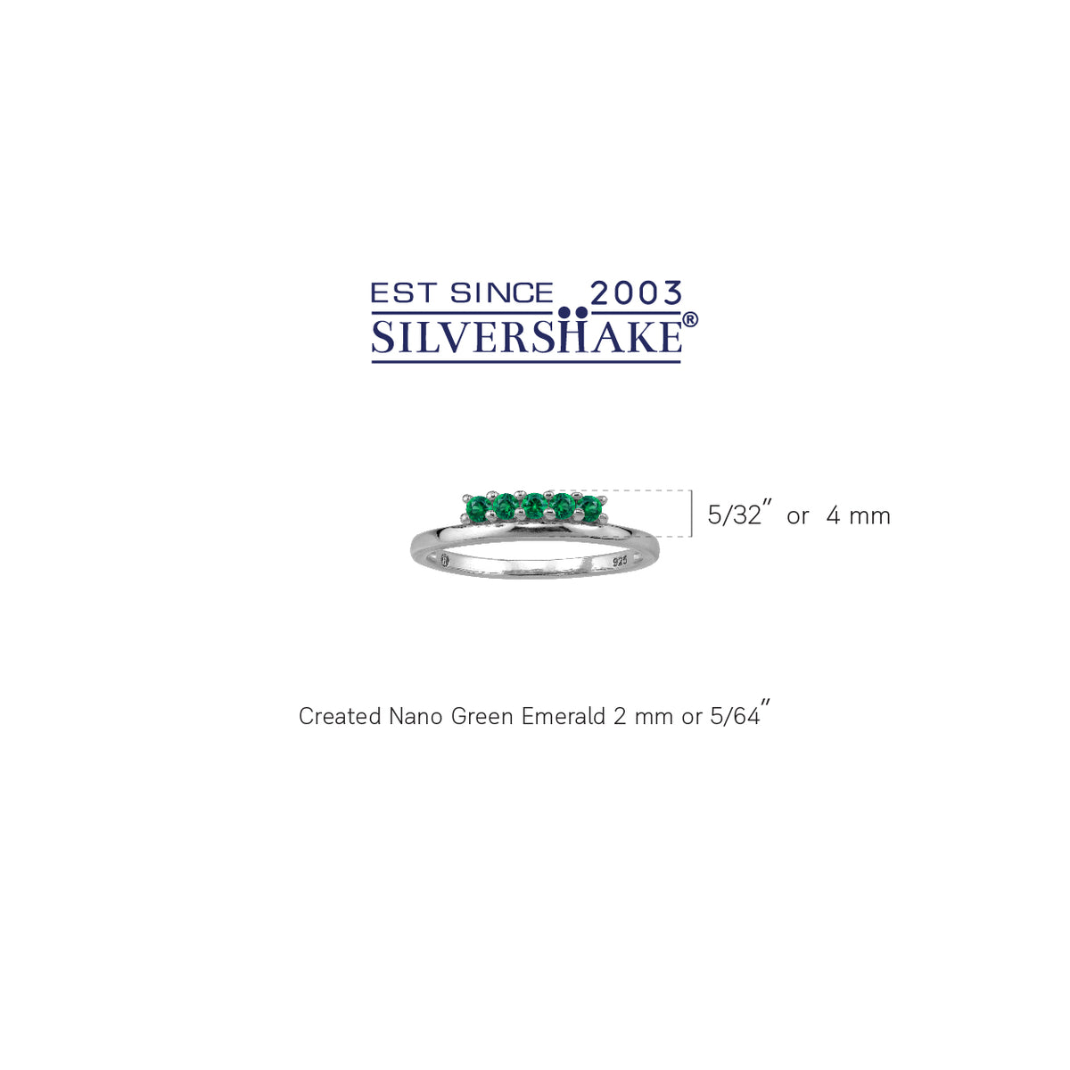 5-Stone Created Nano Green Emerald 925 Sterling Silver Minimalist Trendy Chic Stackable Ring silvershake