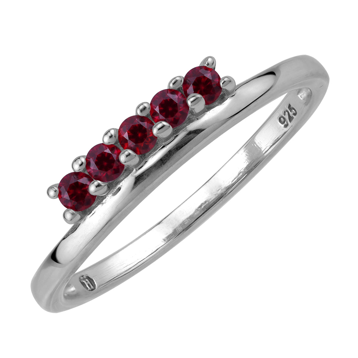 5-Stone Simulated Red Ruby White Gold Plated 925 Sterling Silver Minimalist Trendy Chic Stack Ring silvershake
