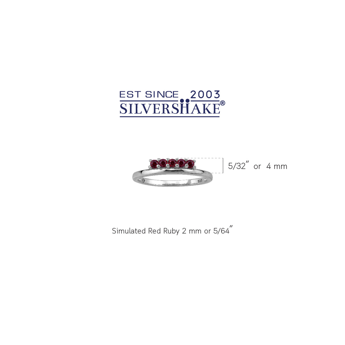 5-Stone Simulated Red Ruby White Gold Plated 925 Sterling Silver Minimalist Trendy Chic Stack Ring silvershake