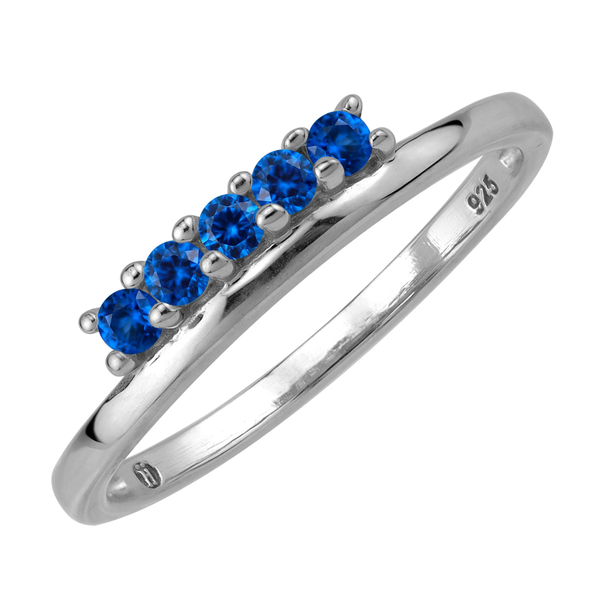 5-Stone Created Blue Sapphire White Gold Plated 925 Sterling Silver Minimalist Trendy Stack Ring silvershake
